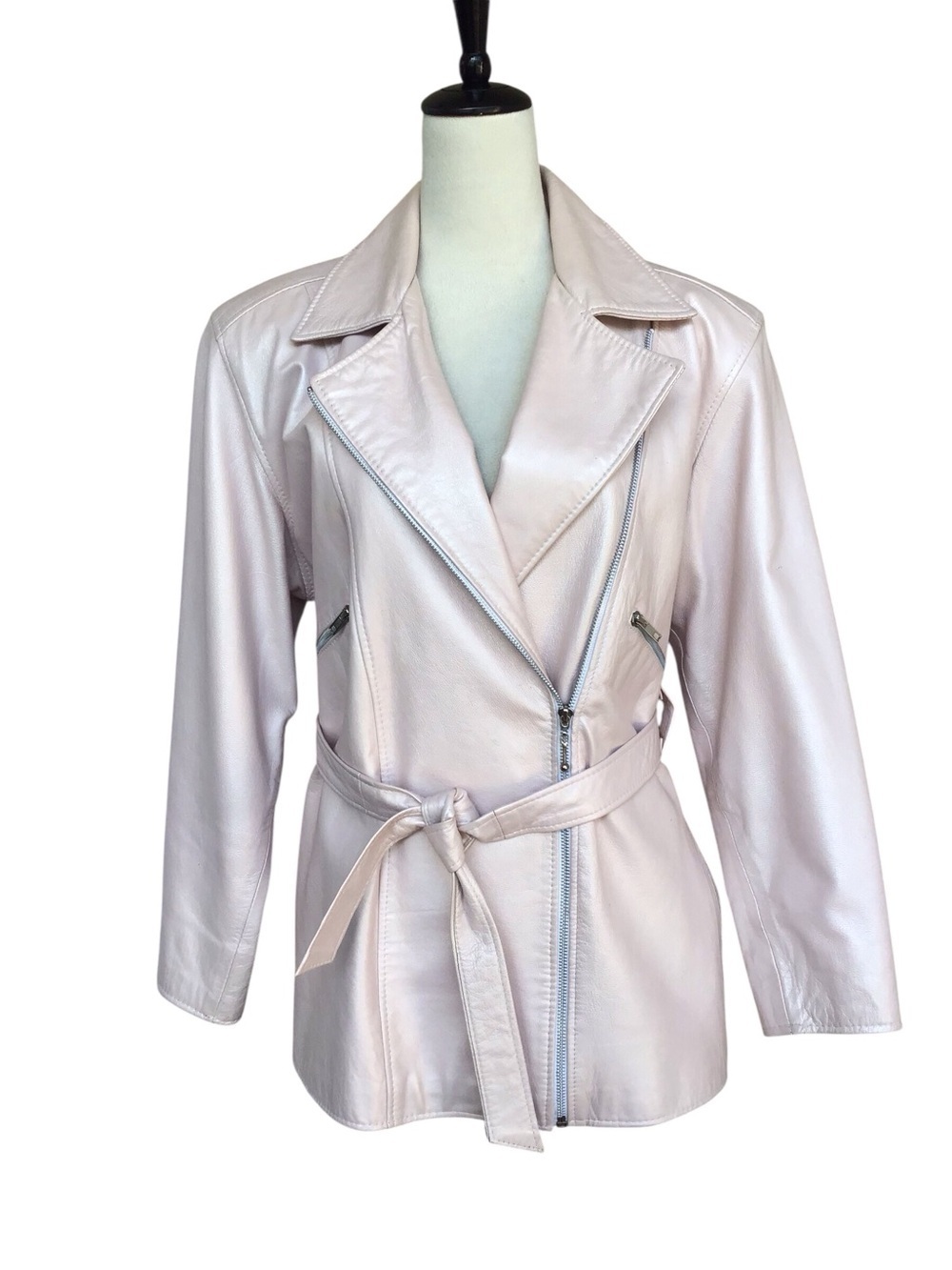 Vintage Twins Pink Belted Leather Jacket